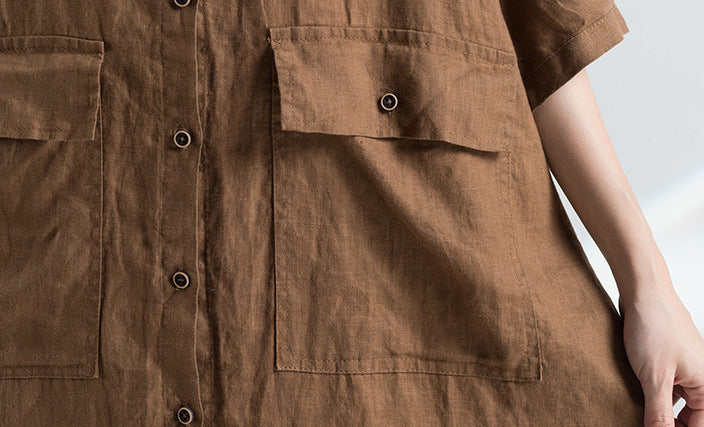 Women Loose Big Pocket Short Sleeve Dress