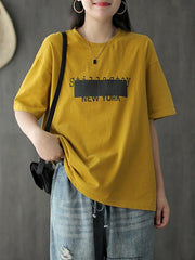 Loose Lettered Printed Round Neck T-Shirt