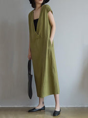 Loose Deep V-Neck Split-Front Long Dress