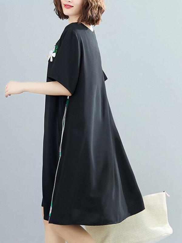 Plus Size Loose Split-Joint Print Midi Dress