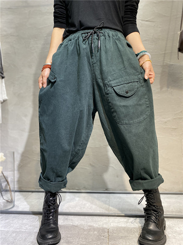 Elastic Waist Patch Pocket Harem Pants