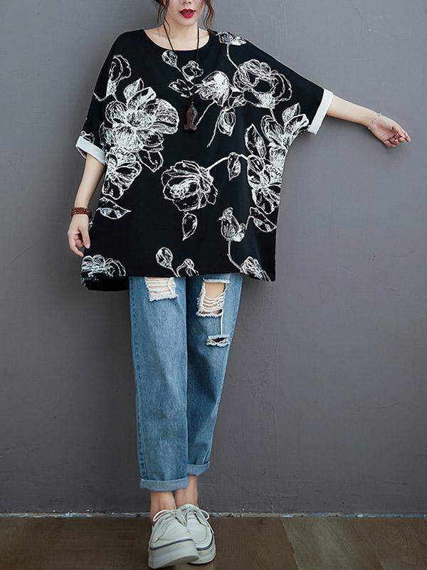 Plus Size Loose Print Chiffon T-Shirt