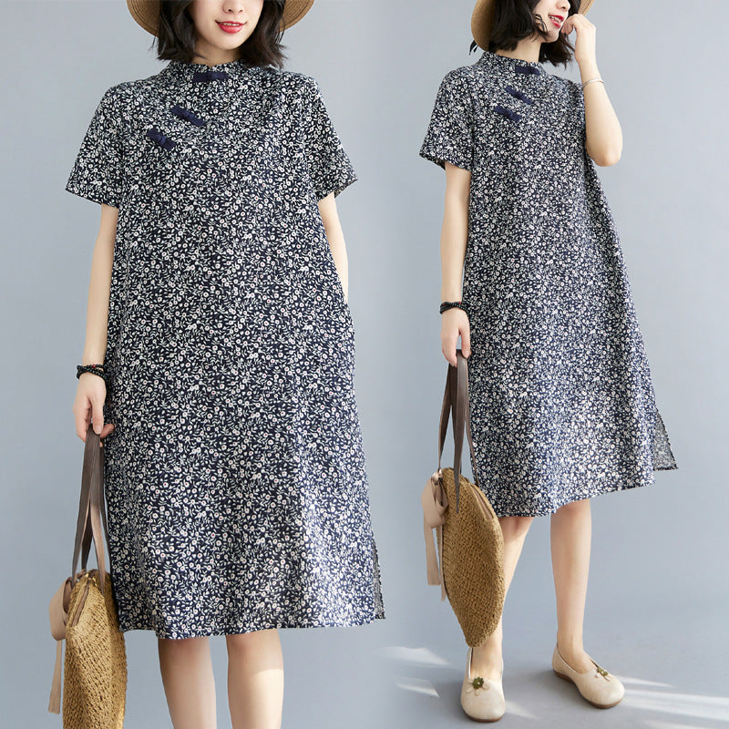 Retro Printd Short Sleeve Midi Dress