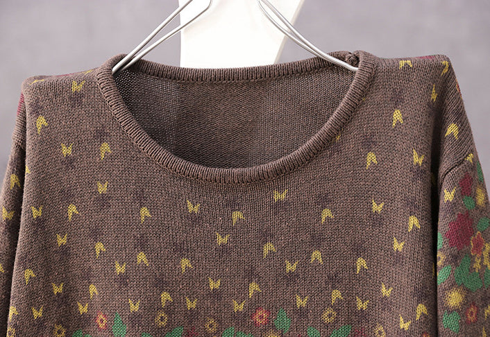 Retro Casual Crew Neck Printed Sweater