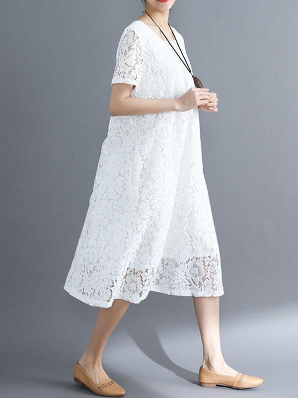 Fashion Embroidered Hollow Solid Dress