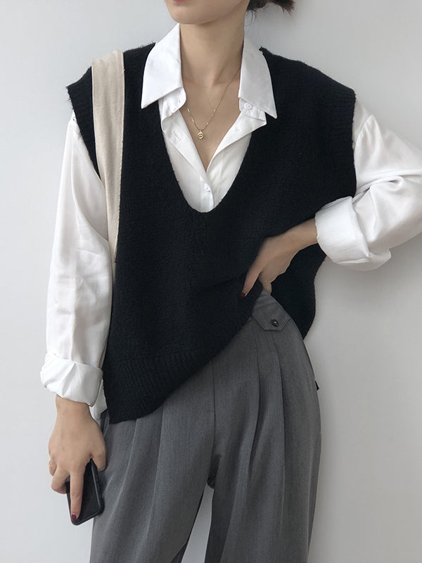 Casual V-Neck Solid Color Waistcoat