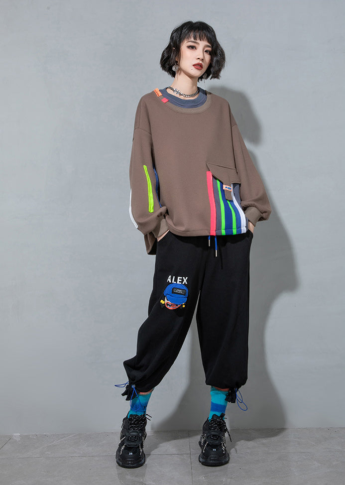Women's Stitching Printed Long Sleeve Sweatshirt