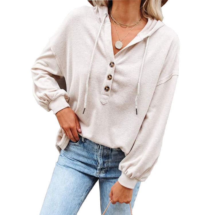 Casual Loose-Fitting Solid Color Hoodie