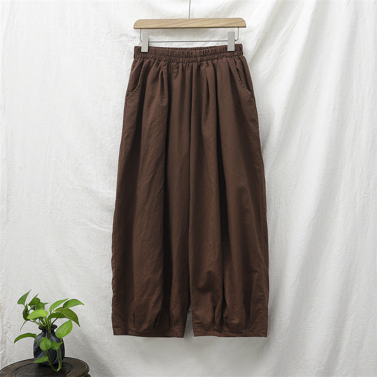 Solid Color Elastic Waist Loose Casual Pants