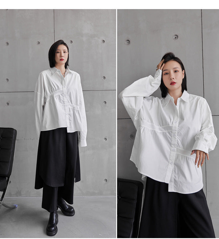 Loose Irregular Solid Color Long Sleeve Shirt