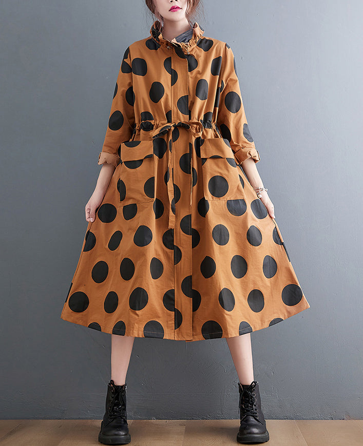 Loose Polka Dot Print Mid-Length Coat