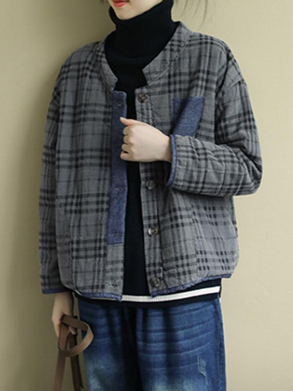 Plaid Loose Casual Quilted Coat