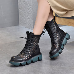 Hollow Thick Bottom Lace Up Round Toe Hole Cool Boots