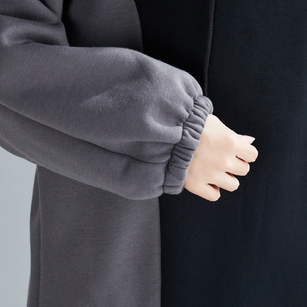 Women Thick Hooded Color Matching Casual Sweatshirt