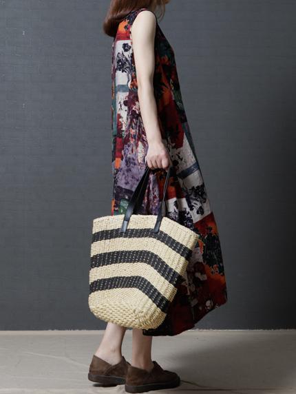 Red Printed Sleeveless Long Dress