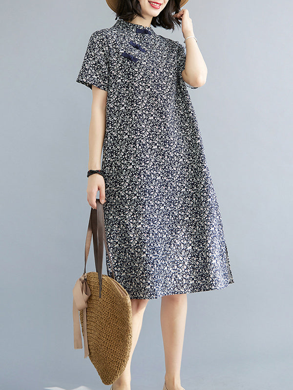 Retro Printd Short Sleeve Midi Dress