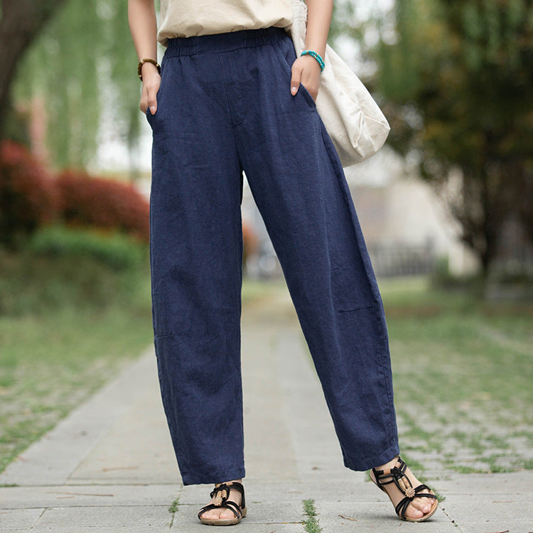 Retro Wide-Leg Pants With Elastic Waist