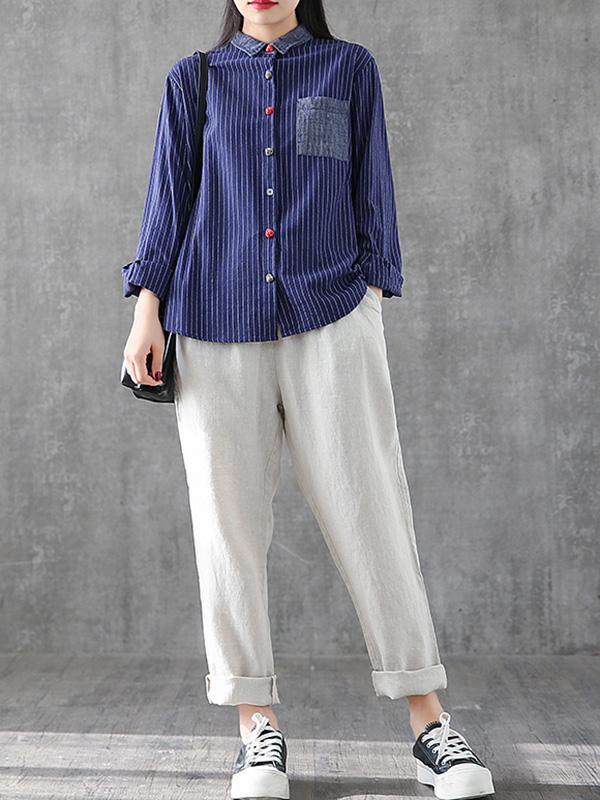 Splicing Patch Striped Shirt