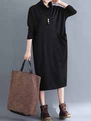 Casual Side Pocket Solid Color Dress