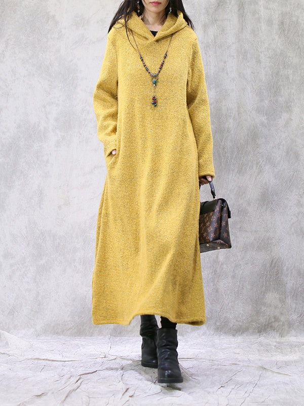 Vintage Simple Plush Hooded Dress