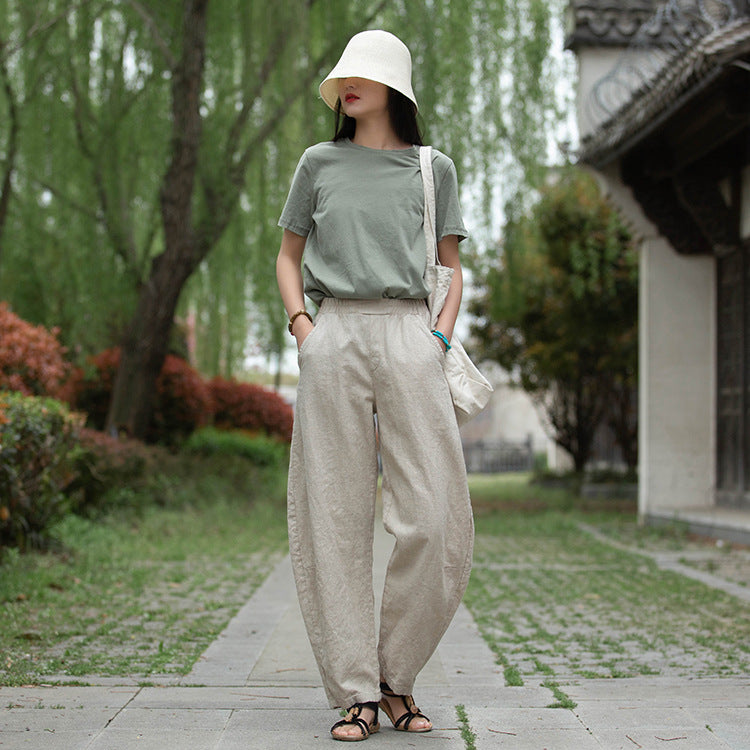 Retro Wide-Leg Pants With Elastic Waist