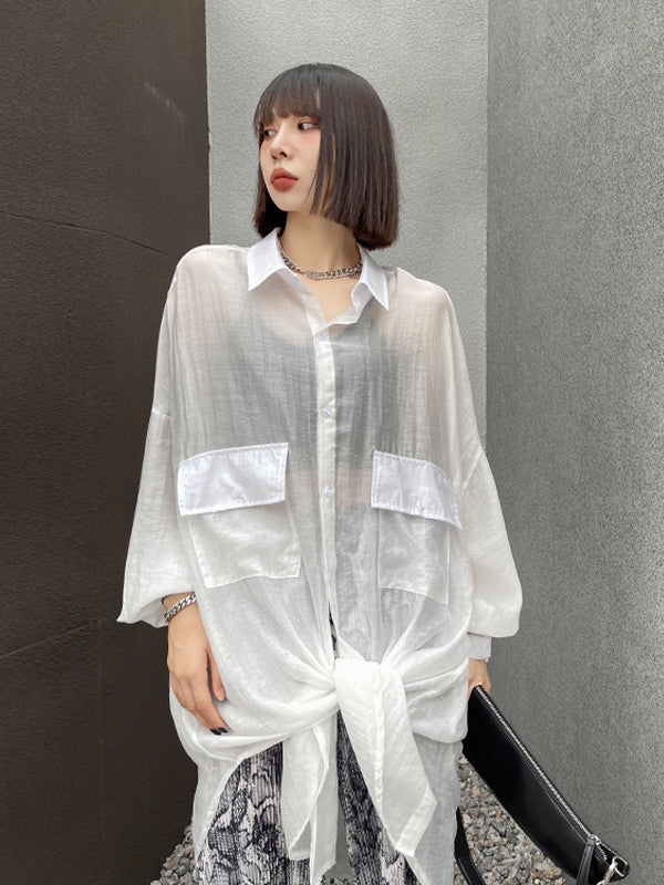 See Through Big Pocket Bat Loose Shirt