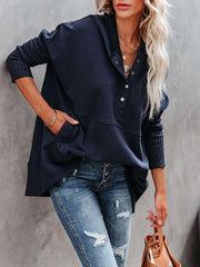 Casual Solid Color V-Neck Bat Sleeve Sweatshirt