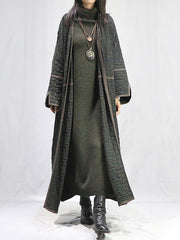 Contrast Color Pleated Long Coat