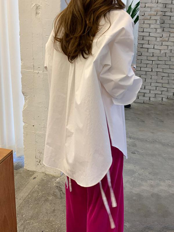 Loose Split-Side Lace-Up Cropped Comfortable Fashion Shirt