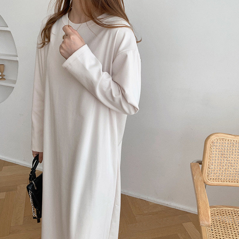 Simple Solid Color Long Sleeve  Maxi Dress