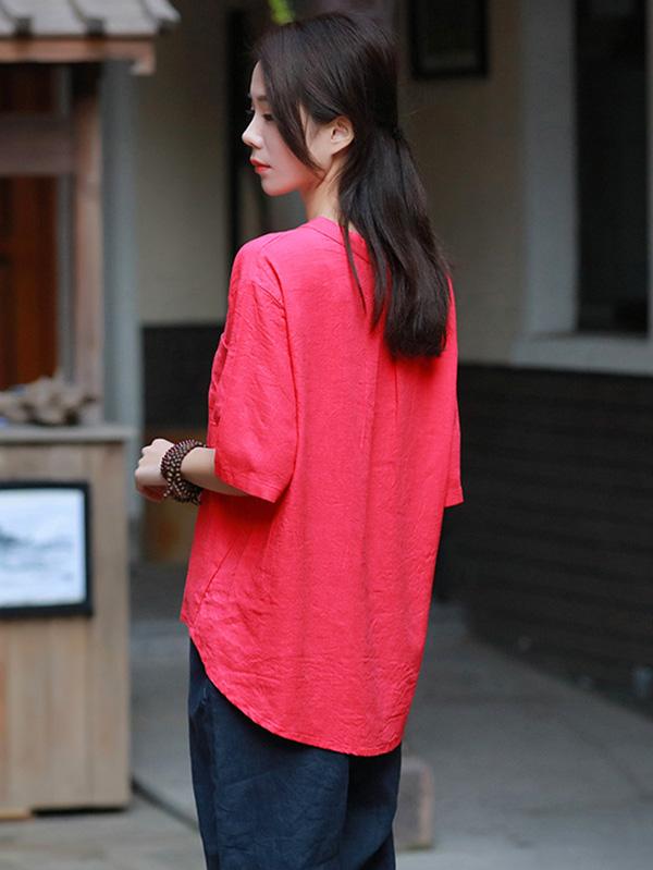 Retro Cotton V-neck T-shirt