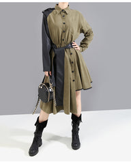 Women Color Matching Irregular Shirt Dress