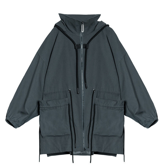 Loose Solid Hooded Coat