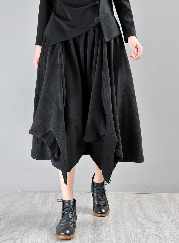Solid  Irregular Loose Wide-Leg Pants