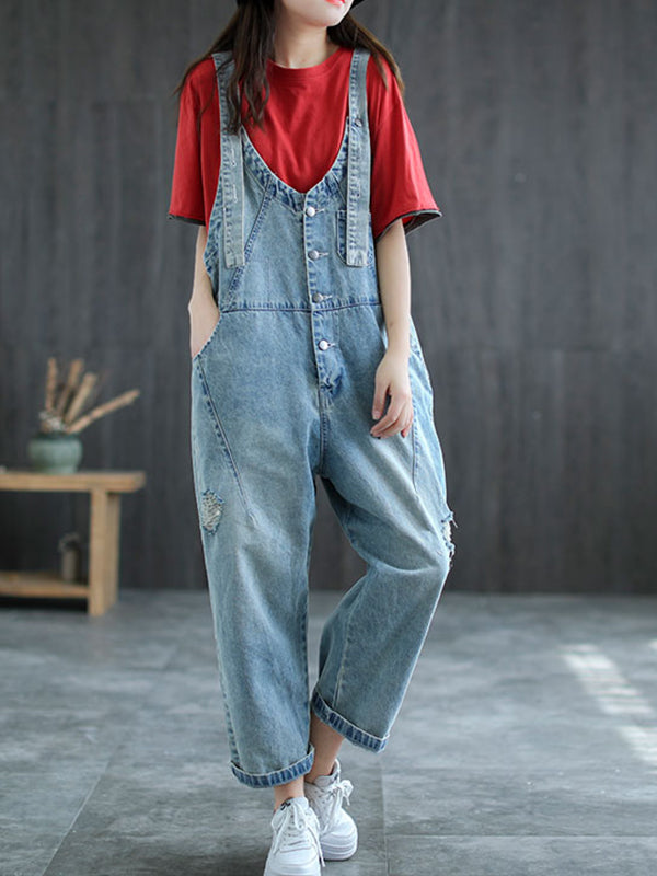 Loose Casual Retro Denim Jumpsuit Pants