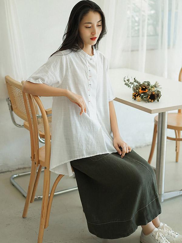 Loose Solid Color High-Low Casual T-Shirt