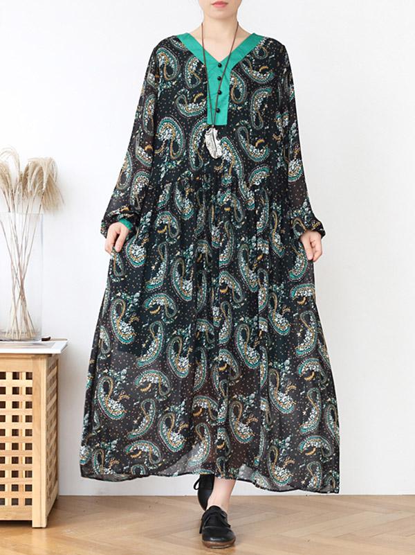 Loose Light Soft Holiday Floral Long Dress