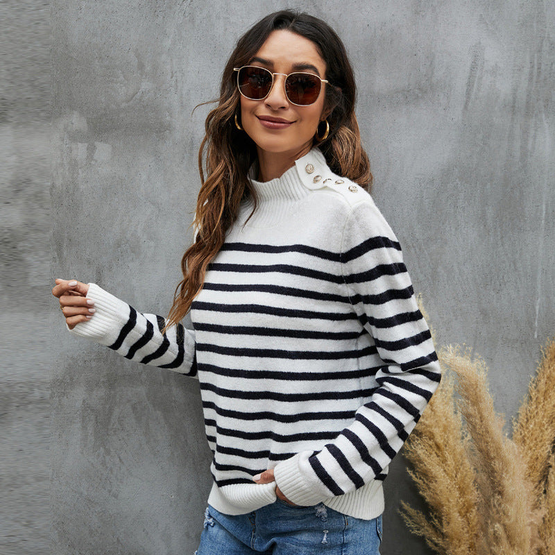 Casual Striped Stand Collar Sweater