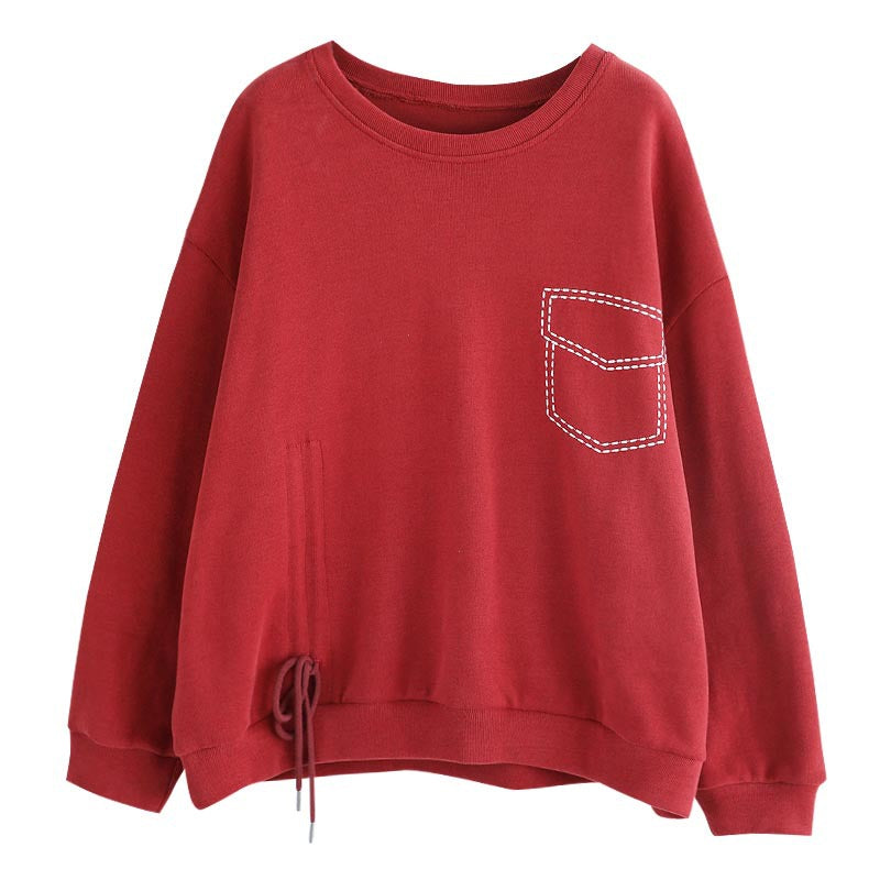 Loose Solid Color Drawstring Sweatshirt