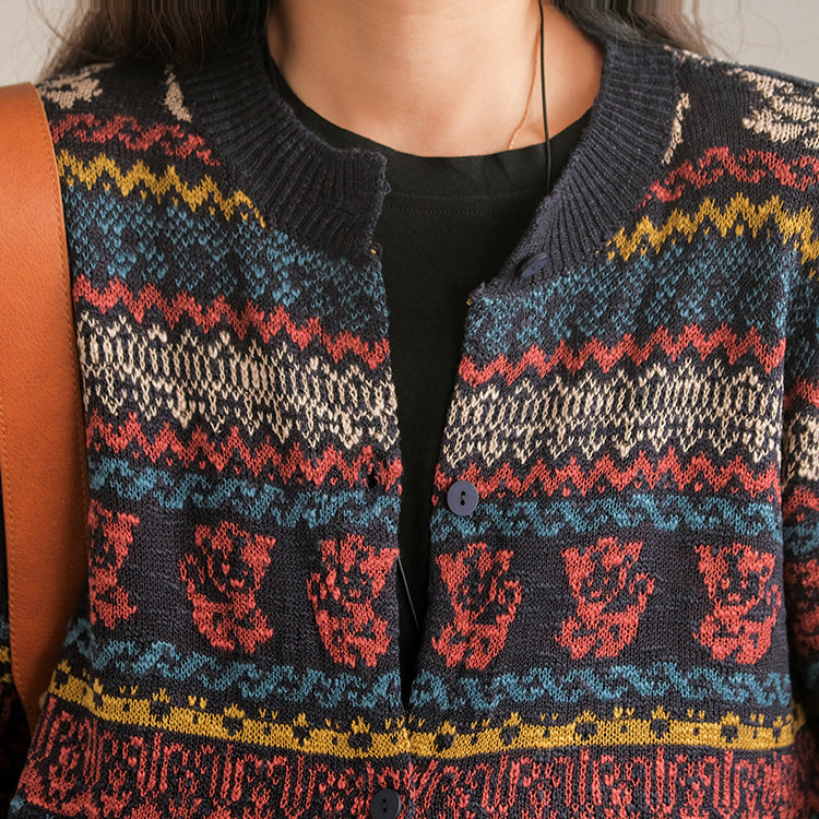 Printed Long Sleeve Knitted Outerwear