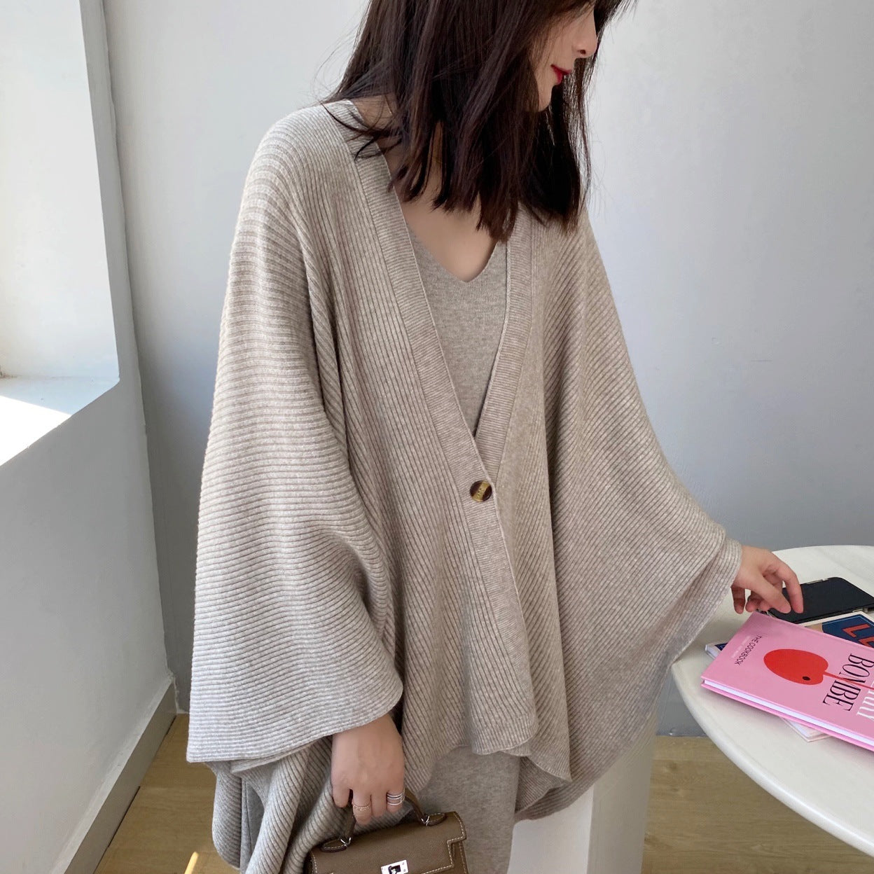 Simple Loose Shoulder Cardigan Casual Sweater