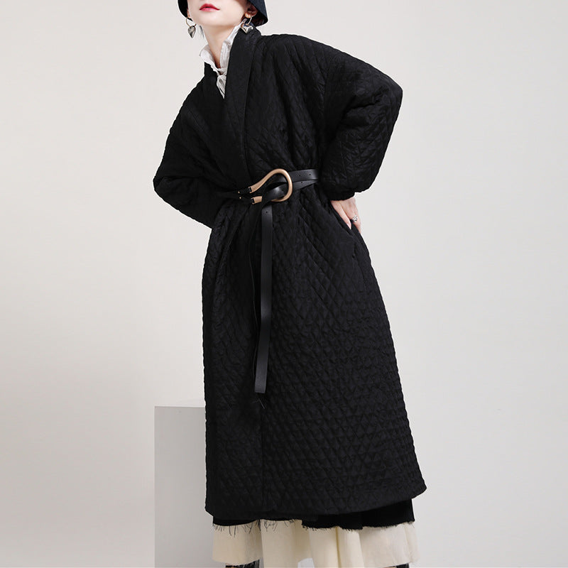 Retro Plaid Solid Color Cotton Midi Outwear