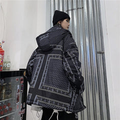 Women Printed Loose Casual Hooded Coat