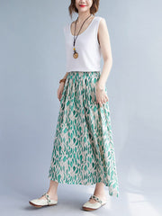 Leaf Printed Elastic Waist Skirt