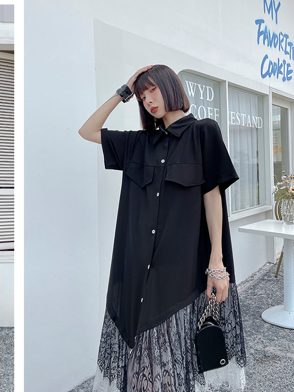 Stitching Lace Irregular Shirt Dress