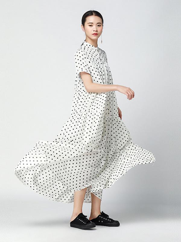 Vintage Polka-Dot Loose Tiered Cake Dress