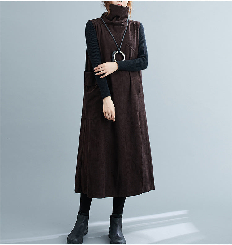 Women Retro Padded High Neck Sleeveless Dress