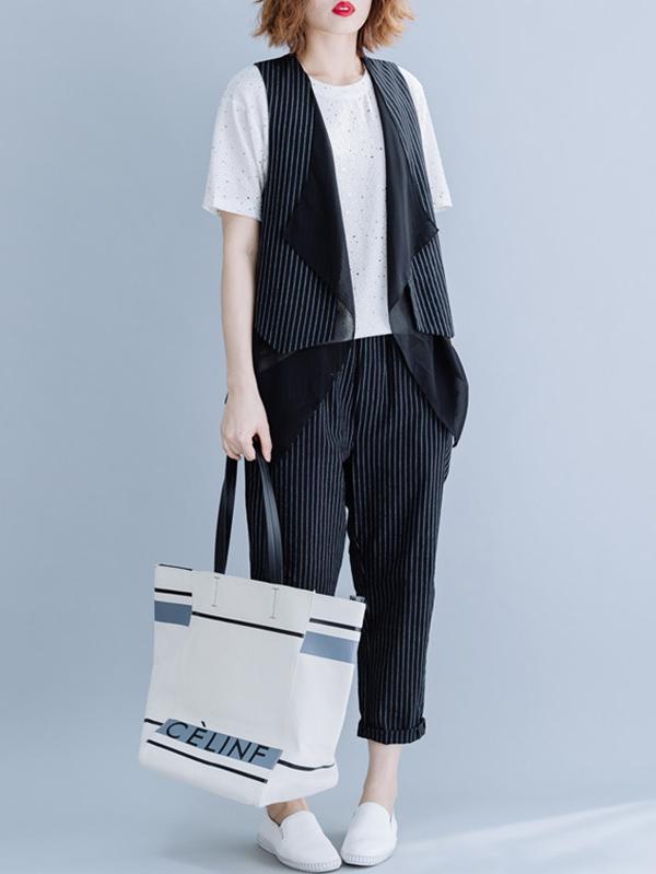 Two-Pieces Striped Cropped Vest And Harem Pants Suits