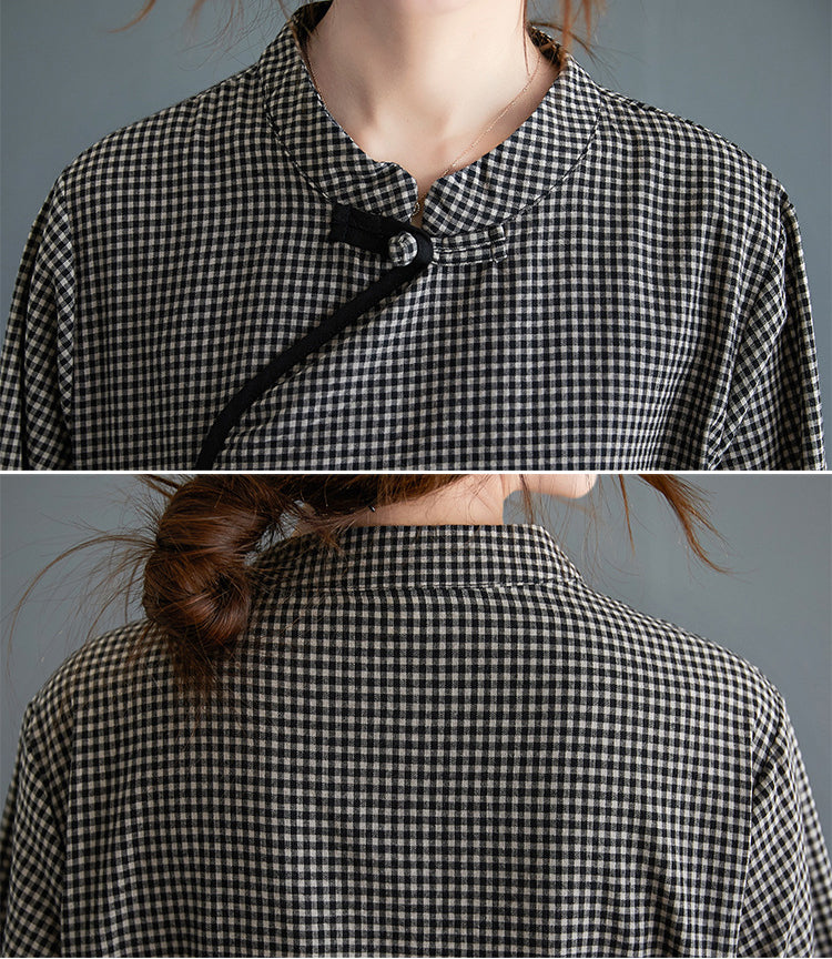 Loose Solid Color Half-Sleeve Cheongsam Midi Dress