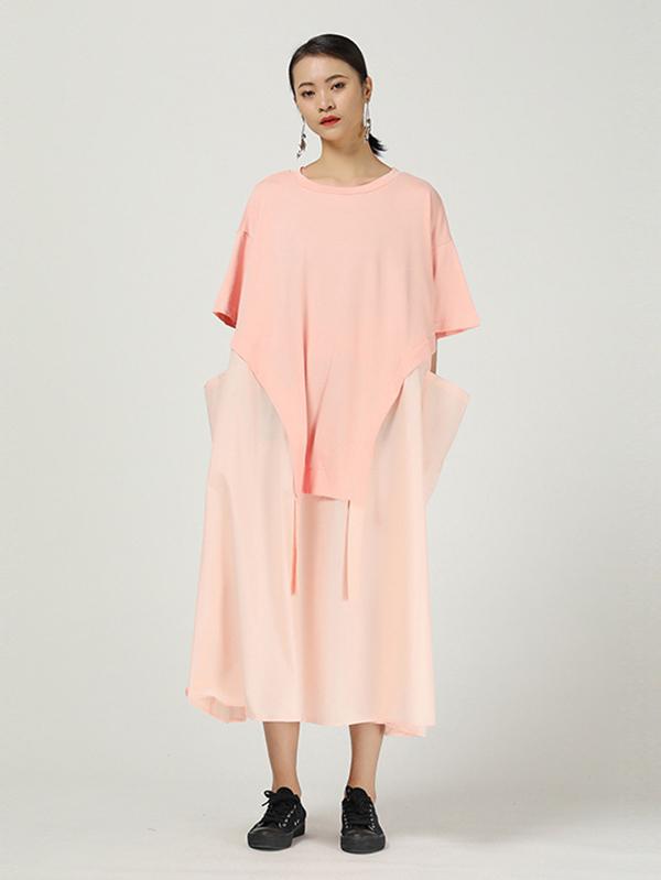 Loose Cropped Splicing Round-Neck Dress
